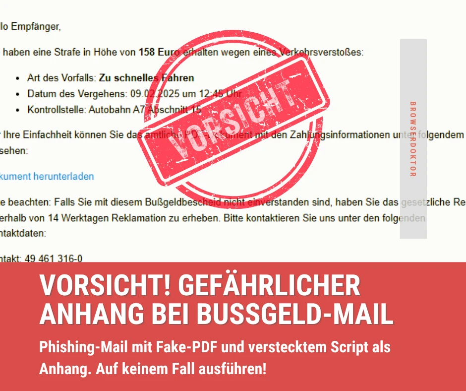 Fake E-Mail vom KBA mit Bußgeldbescheid