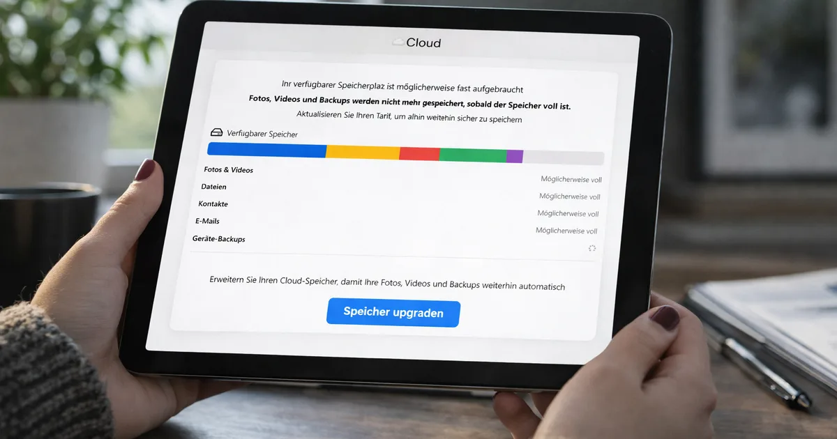 Gef&auml;lschte Cloud-Speicher-Warnung mit Balkendiagramm
