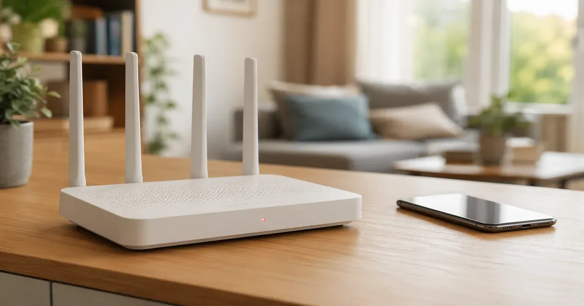 WLAN-Router auf einem Schreibtisch mit blinkender LED